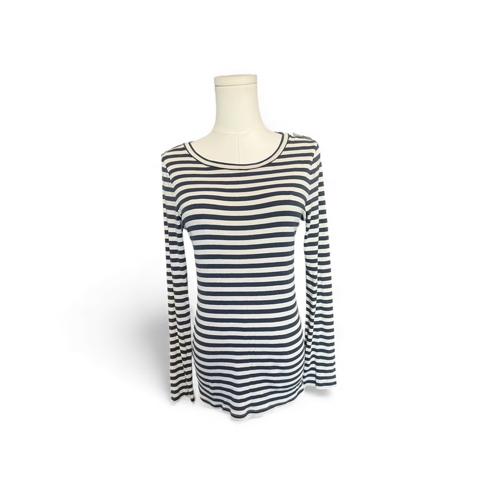 GUC J.Crew blue & cream striped long sleeve tee – size M - Picture 1 of 8